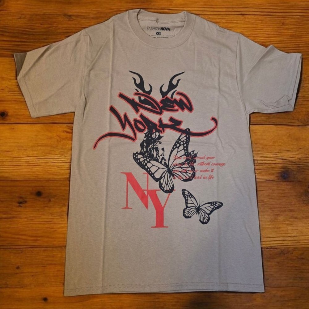 Fashion Nova Womens Size XS Graphic Tee‎ New York in Bloom Taupe Short sleeves